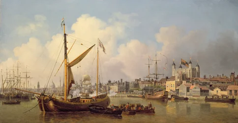 El Támesis y la Torre de Londres supuestamente en el cumpleaños del rey, 1771